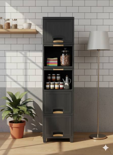 MAXTID Containers Kitchen Rack Plastic 5 Layers Grey Compact Storage Drawer for Small Spaces