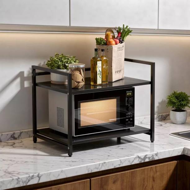wow craft Cutlery Kitchen Rack Iron Heavy Duty Metal Microwave Stand (Black) 2-Tier Kitchen Countertop Storage Rack