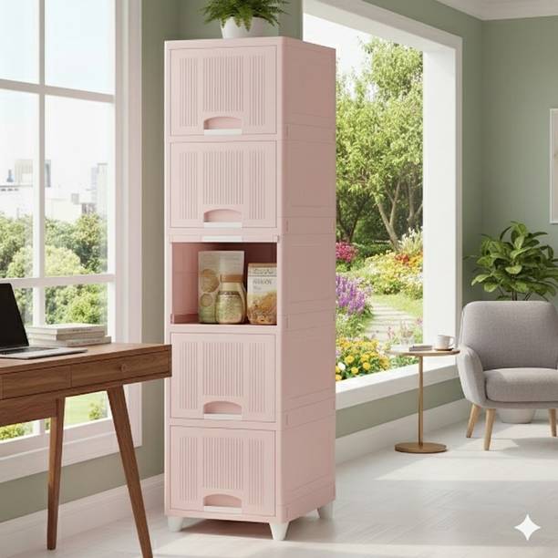 MAXTID Containers Kitchen Rack Plastic 5 Layers Pink Plastic Cabinet for Kids Playroom