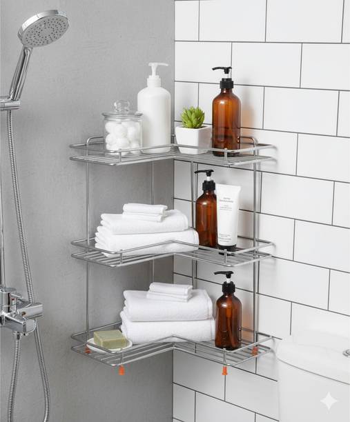 Zobby Containers Kitchen Rack Steel L Corner Shape Stand Triple Layer 3-Tier Stainless Steel Multipurpose Storage Rack/Shelf - Kitchen & Bathroom Stainless Steel