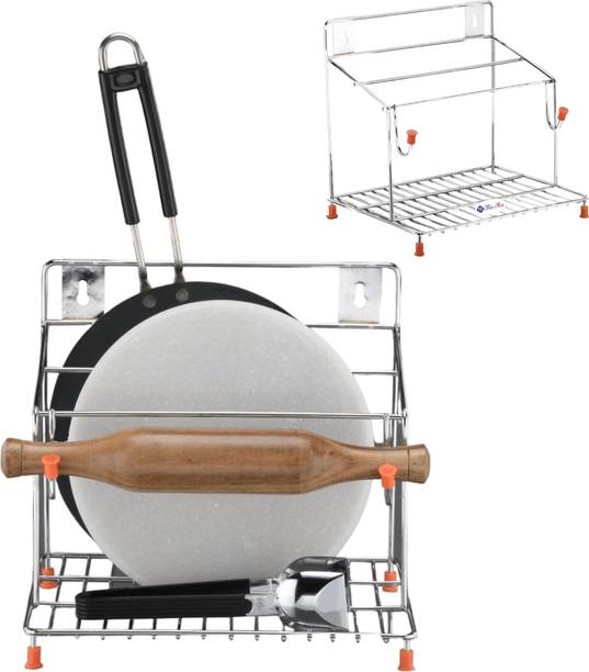 Shelfmart Utensil Kitchen Rack Steel Stainless Steel Rolling Pin & Chakla Stand | Rust-Free Kitchen Organizer Rack