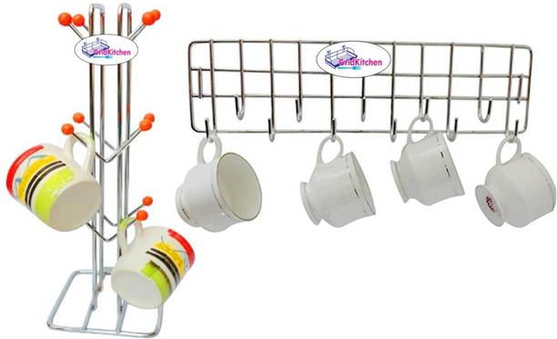GRIDKITCHEN Cup Kitchen Rack Steel Stainless Steel V Cup Stand With Wall Mounted Cup Stand