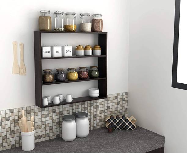 Firebees Containers Kitchen Rack Wood Wooden Wall Mounted Racks for Kitchen Storage Boxes (Number of Shelves- 3) )