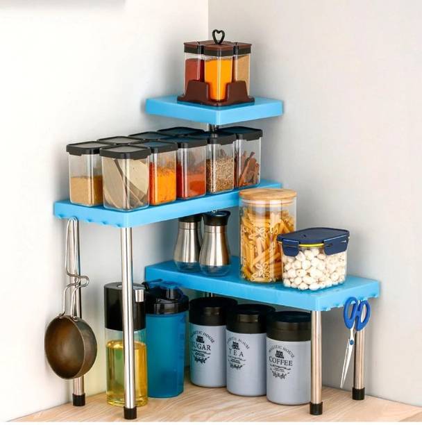 HPZONE Containers Kitchen Rack Plastic, Steel 3 Layer Kitchen Corner Storage Rack