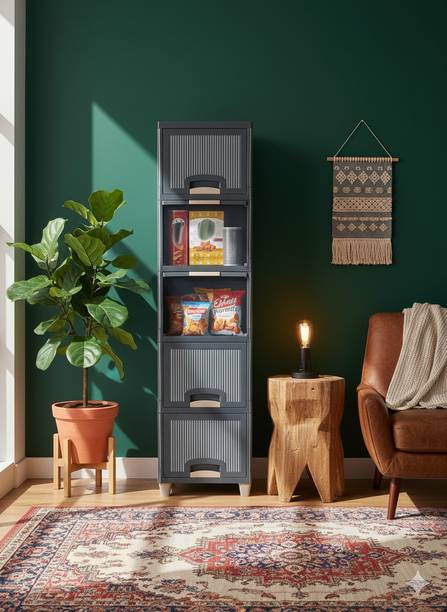 MAXTID Containers Kitchen Rack Plastic 5 Layer Grey Plastic Storage Cabinet Perfect for Home