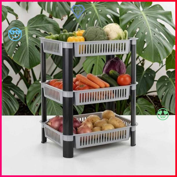 Pipasa Fruits/Vegetables Kitchen Rack Plastic Popular 3 Layer Portable Plastic Fruit & Vegetable Basket