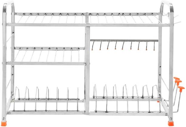 IRONTECH Utensil Kitchen Rack Steel Stainless Steel Wall Mount Kitchen Utensils Rack | Dish Rack with Plate & Cutlery Stand | Modular Kitchen Storage Rack | Modern Kitchen Organizer | Utensils Holder (18 x 24 INCHES)