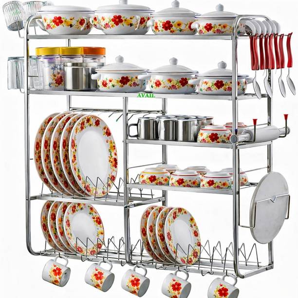 AVAIL Utensil Kitchen Rack Steel Premium Modular 5-Tier Kitchen Rack with Anti-Slip Base & Large Capacity