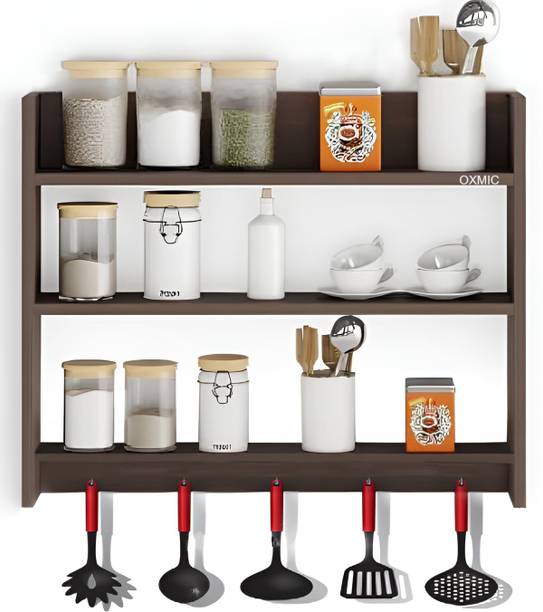 apcollection Wooden Wall mounted Kitchen Rack, Organizer, Shelf for Kitchen Storage (Brown) Engineered Wood Crockery Cabinet