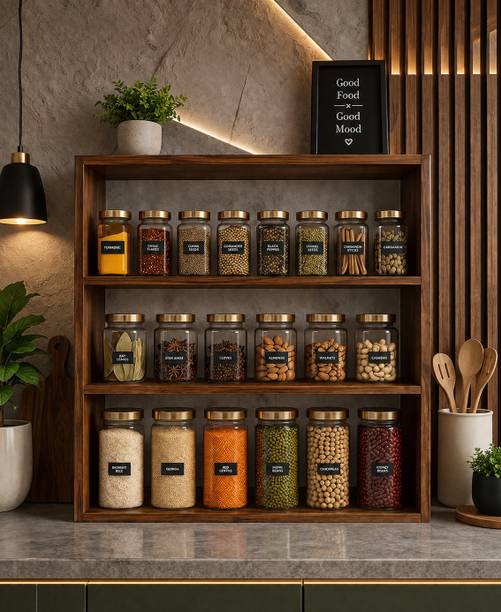 NV HANDICRAFTS Containers Kitchen Rack Wood 3-Tier Wall Storage Shelf