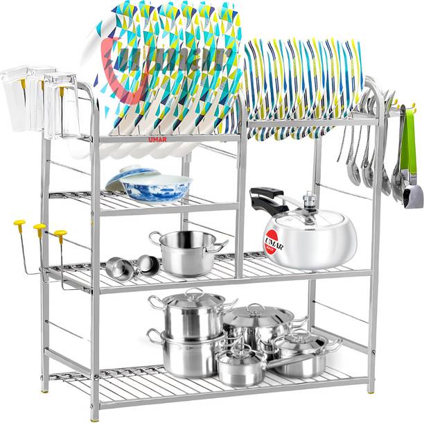 UMAR Utensil Kitchen Rack Steel 4-Layer Wall-Mounted Modern Kitchen Dish Rack Storage with Plate & Cutlery Stand