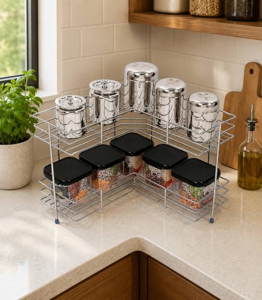 ZOOMPLUS Containers Kitchen Rack Steel L Shape Corner for Kitchen and Bathroom Storage Rack