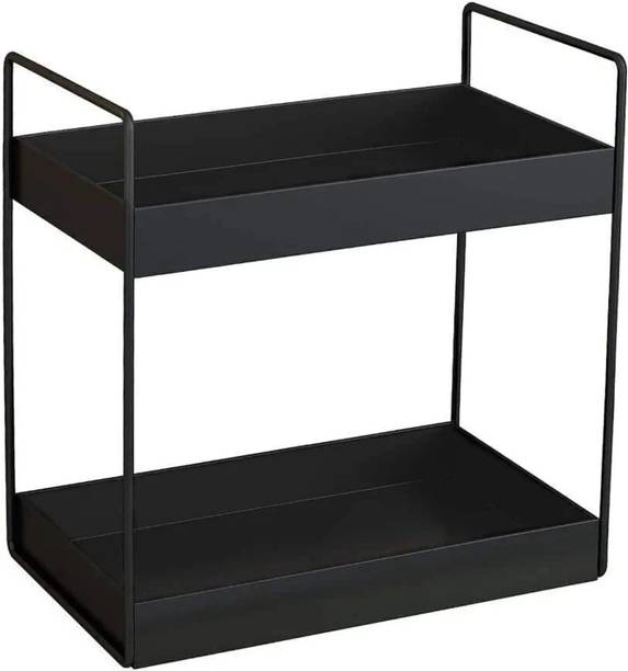 Toy Jeck Utensil Kitchen Rack Iron 2 Tier Metal Kitchen Storage Rack | Organizer | Spice Rack, Bathroom | Black