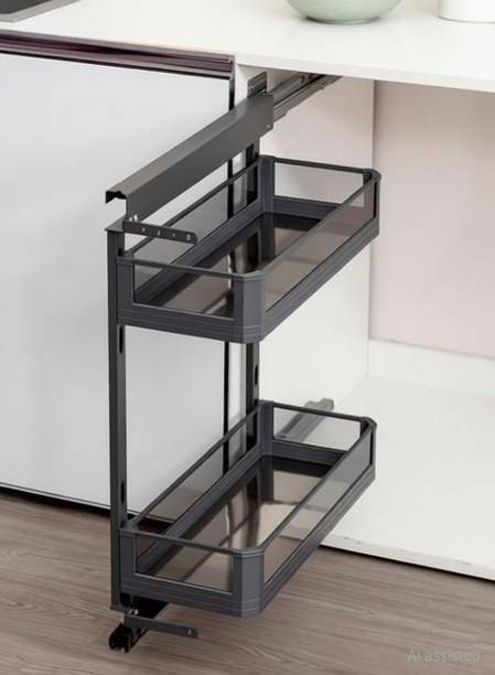 DBR Utensil Kitchen Rack Iron Bottle Pull Out Unit For Kitchen Cabinet Width 200 MM Glass With Soft Closed
