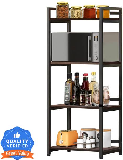 wow craft Containers Kitchen Rack Wood, Iron 4-Layer Multipurpose Kitchen Storage Shelf for Oven/OTG Made with Engineer Wood