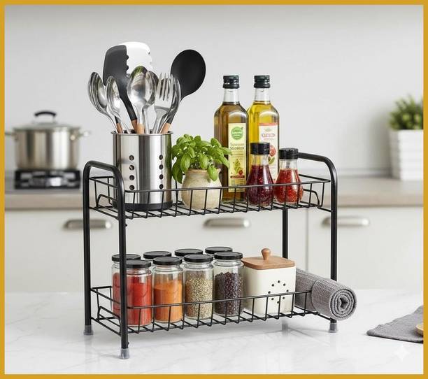 Zenzone Containers Kitchen Rack Iron 2 Tier Multipurpose Kitchen Rack Metal Spice Storage Organizer Shelf Heavy Duty