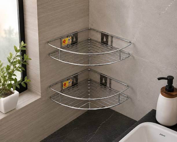 GHEEVITA Can Kitchen Rack Steel Bathroom Corner Storage Shelf Wall Mounted Pack Of 2