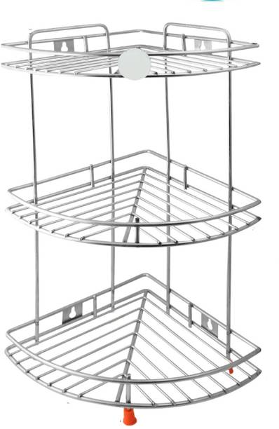 Daaduji Utensil Kitchen Rack Steel Multipurpose Steel 3-Tier Corner Storage Rack/Shelf - Kitchen and Bathroom