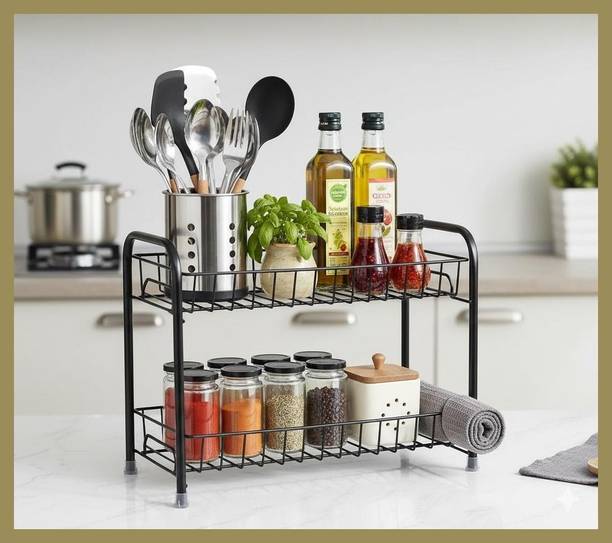 Zenzone Containers Kitchen Rack Iron Multipurpose 2 Tier Kitchen Rack Metal Spice Organizer Storage Shelf Modern