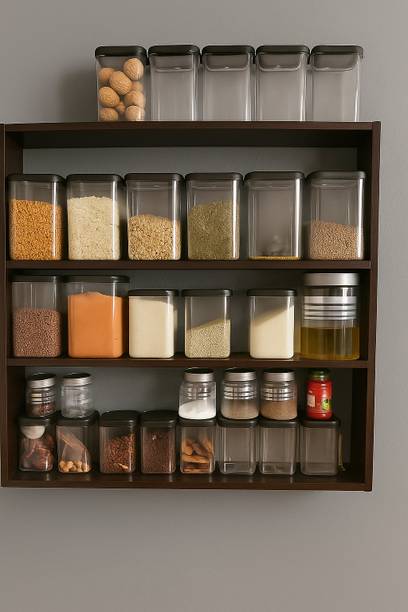 MSTRADERS Containers Kitchen Rack Wood Multipurpose Wooden Kitchen Wall Shelf Kitchen Storage Shelf For Home Bathroom