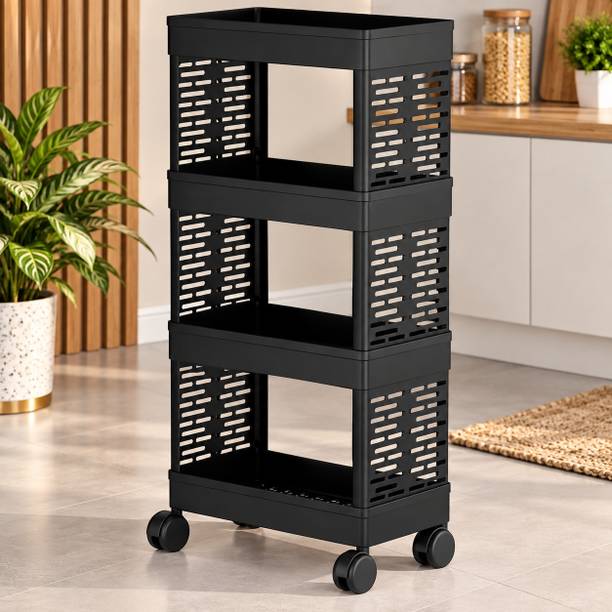WHITE PONY Fruits/Vegetables Kitchen Rack Plastic 4 Layer Vegetable Kitchen Rack with Wheels, Multipurpose Organizer