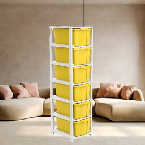MAXTID Containers Kitchen Rack Plastic 6 Layer Yellow Compartments Kids & Home Plastic Standing Chest of Drawers