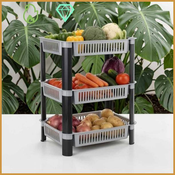 Pipasa Fruits/Vegetables Kitchen Rack Plastic Popular 3 Layer Portable Plastic Fruit & Vegetable Basket