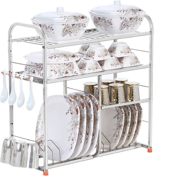 आयरनटेक 24 x24 inch wall mount Kitchen Dish Rack Plate Cutlery Stand / Kitchen Utensils Rack / Modern Kitchen Storage Rack / Kitchen Organizer / Utensils Rack with Plate & Cutlery Stand स्टील रसोई रैक