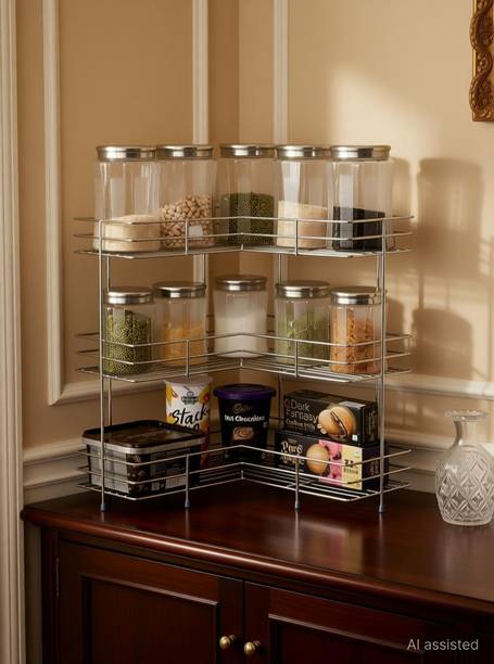 Toro Utensil Kitchen Rack Steel Stainless Steel Multipurpose L-Shape 3-Tier Kitchen Corner Rack