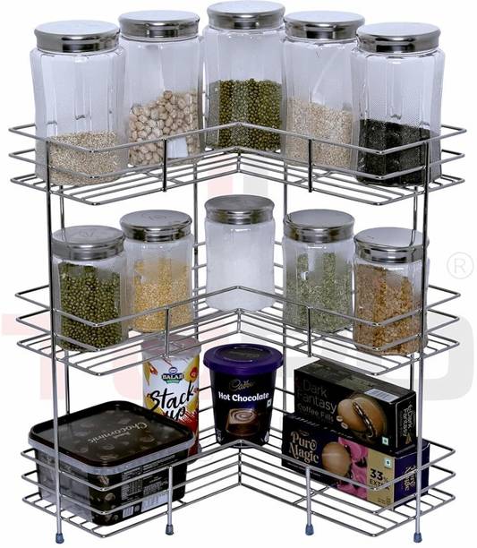 Toro Utensil Kitchen Rack Steel Stainless Steel Multipurpose L-Shape 3-Tier Kitchen Corner Rack