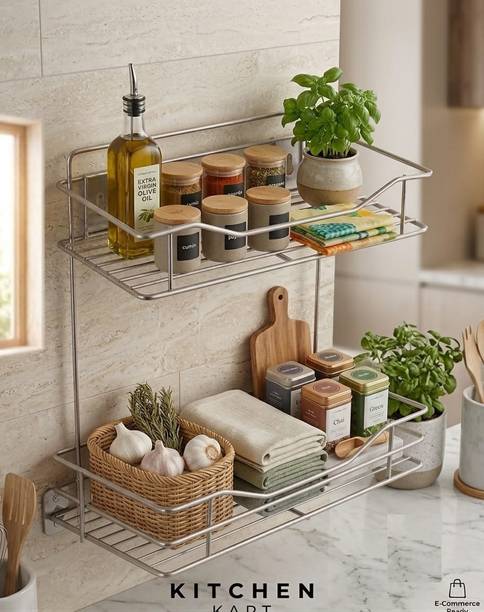 KITCHEN KART Containers Kitchen Rack Steel Heavy Duty Wall Mounted Stainless Steel Bathroom Storage Shelf Organizer