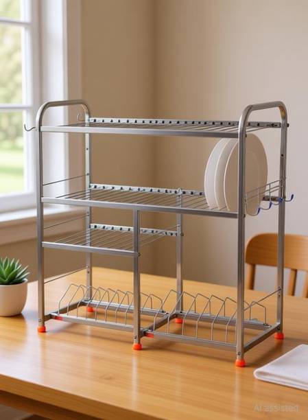 USAENTERPRISES Utensil Kitchen Rack Steel 4 Layer 24 x 24 inch Kitchen Dish Rack/Kitchen Utensils Rack/Modern Kitchen Storage Rack/Kitchen Organizer