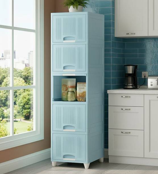 MAXTID Containers Kitchen Rack Plastic 5 Layer Blue Durable Cabinet Organizer for Home, Office and Bedroom