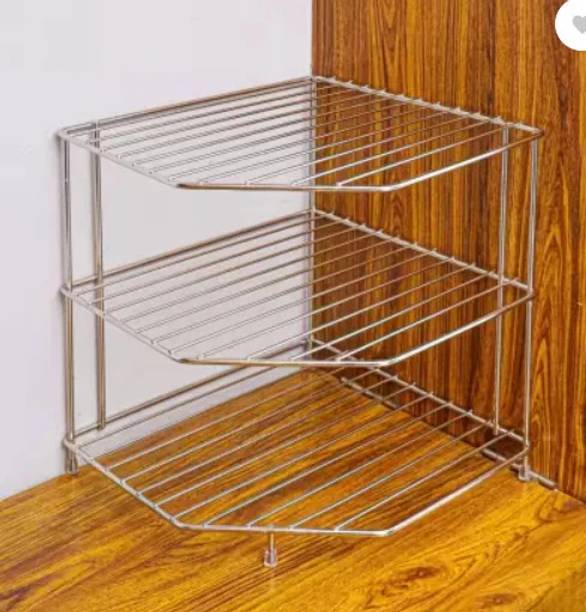 Karthik Utensil Kitchen Rack Steel Stainless Steel 3-Kitchen Corner Rack, Storage Shelf Rack, Dish Rack