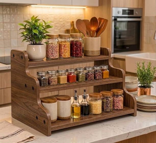 Absysa Containers Kitchen Rack Wood 3-Tier Spice Rack,Wood Kitchen Organizer Cupboard for Spice Bottles, Jars