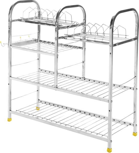 IRONTECH Utensil Kitchen Rack Steel Kitchen Care | 4 Shelf Dish Rack | Modular Kitchen Utensils Rack | 24 L x 24 H inch Storage Basket |