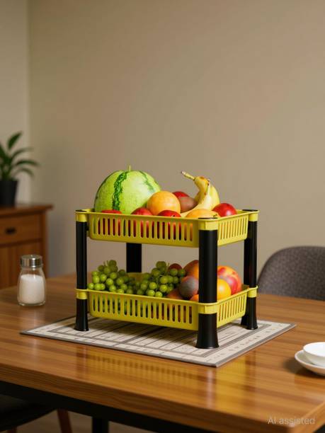 FOROLY Fruits/Vegetables Kitchen Rack Plastic 2-Tier Storage Basket, Stand, Rack, Storage Solution for Office and Kitchen