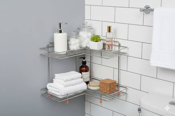 Zobby Containers Kitchen Rack Steel L Corner Shape Stand Triple Layer 2-Tier Stainless Steel Multipurpose Storage Rack/Shelf - Kitchen & Bathroom Stainless Steel