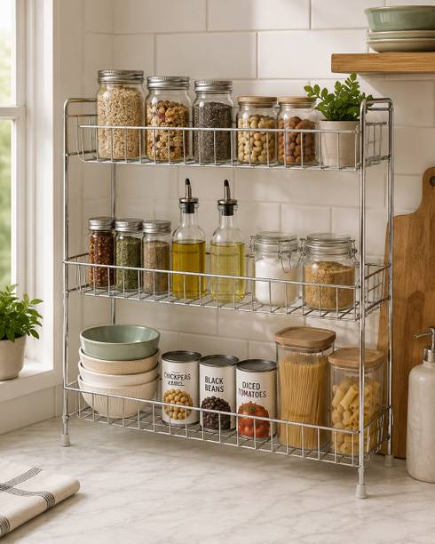 ZOOMPLUS Containers Kitchen Rack Steel 3 Tier Kitchen Countertop Spice Container Organizer Rack