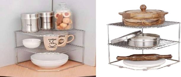 Kombuis Kitchenware Containers Kitchen Rack Steel Stainless Steel 3-Tier Storage Rack for Corners