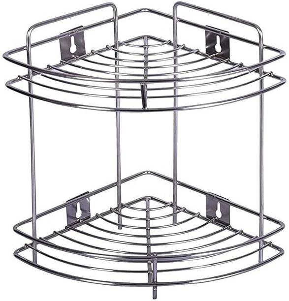 Culina Nest Containers Kitchen Rack Steel Multipurpose Stainless Steel 2-Tier Corner Storage Rack Stainless Steel Wall