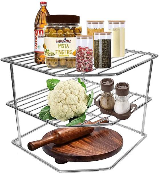 KULDEEP Utensil Kitchen Rack Steel stainless steel multipurpose Kitchen Plate Dish Corner Shelf Rack