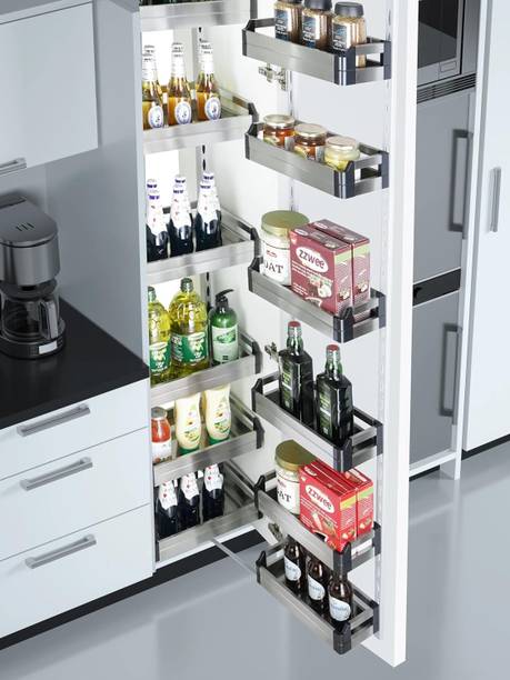 DBR Dish Drainer Kitchen Rack Iron Kitchen Cabinet Satin Soft Steel Pantry Unit Storage System (12 Basket 450 MM)