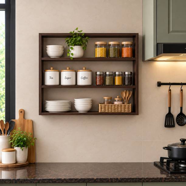 LIXERA Containers Kitchen Rack Wood Wooden Kitchen Wall Shelf Racks Multi-Function Shelf Decor Your Kitchen