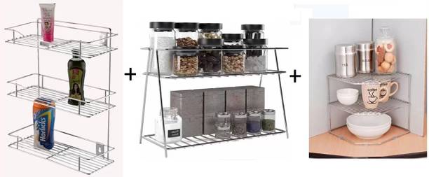 Samayra Containers Kitchen Rack Steel presents a combo pack of 3 layer kitchen rack + spice rack + corner