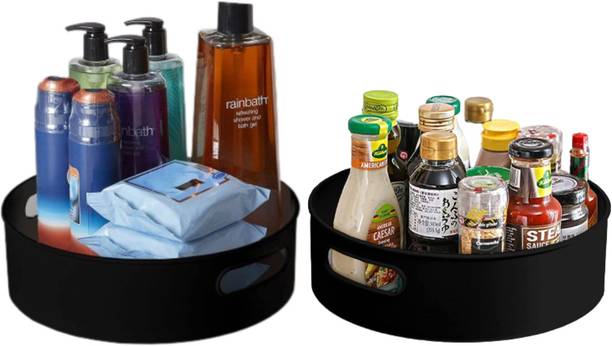 VM BOND Fruits/Vegetables Kitchen Rack Plastic Plastic Combo Set Black Purpose 360° Rotating Organizer Tray Kitchen