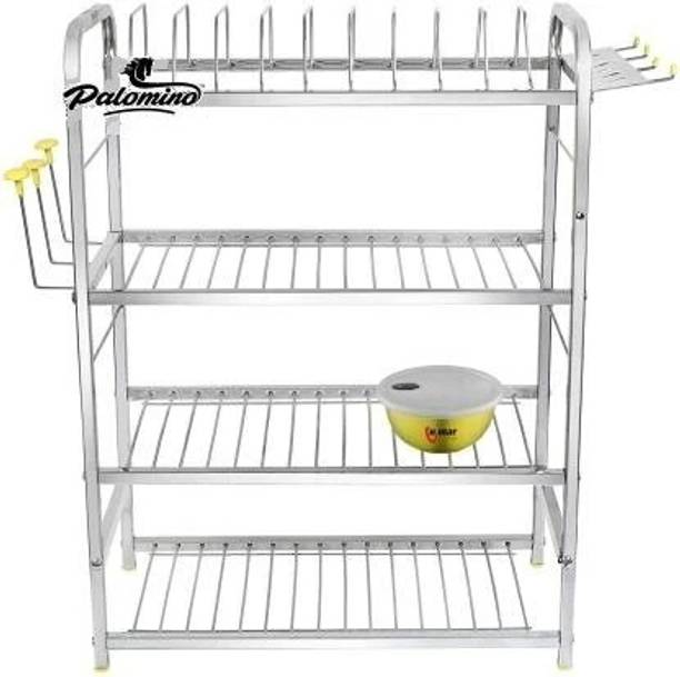 PALOMINO Utensil Kitchen Rack Steel 4 LAYER Stainless Steel Wall Mount Kitchen Utensils Rack | Dish Rack with Plate & Cutlery Stand | Modular Kitchen Storage Rack | Modern Kitchen Organizer | Utensils Holder (24 x 18 INCHES)