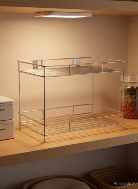 BHOLA STEEL Utensil Kitchen Rack Steel 2-Tier Kitchen/Pantry Rack Storage Masala Box & pouches Multipurpose Stand