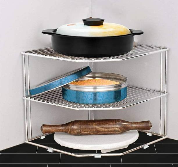 Green Tales Utensil Kitchen Rack Steel 3-Tier Corners Rack for Kitchen, Plate Dish Rack/ 2-Tier Kitchen Rack