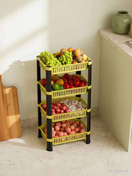 FOROLY Fruits/Vegetables Kitchen Rack Plastic 4-Tier Storage Basket, Stand, Rack, Storage Solution for Office and Kitchen